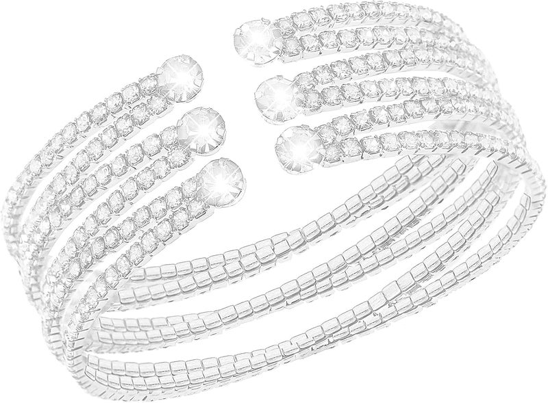 Suyi Rhinestone Bracelet for Women Silver Multilayer Cuff Bracelet Craystal Braidal Bracelets - Image 1